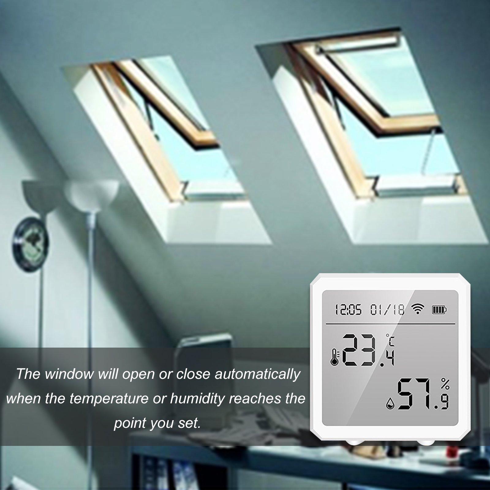Olide Smart Automatic Chain Window Opener with Thermohygrometer Work with Google Home Alexa Phone APP WiFi Control 04